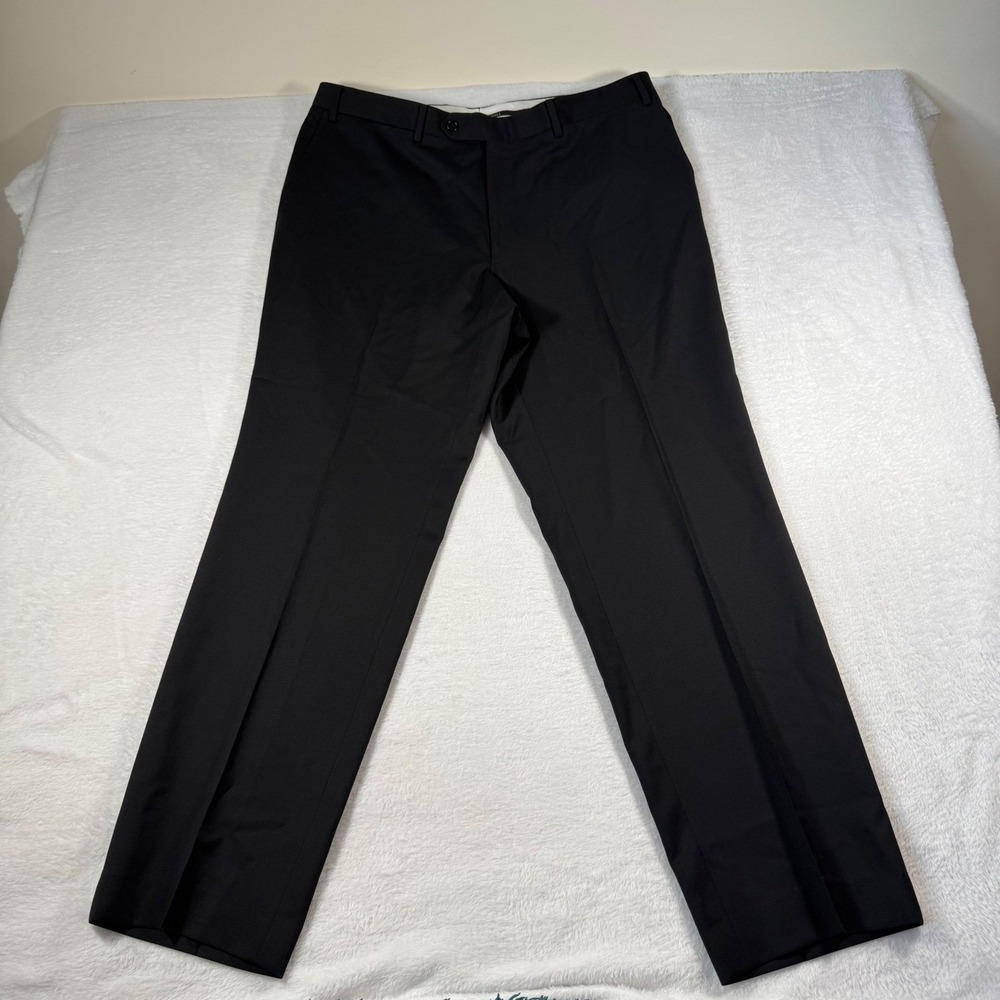 Canali Black 100% Pure Wool Dress Pants Trousers Made in Italy Size 56 (39x31)